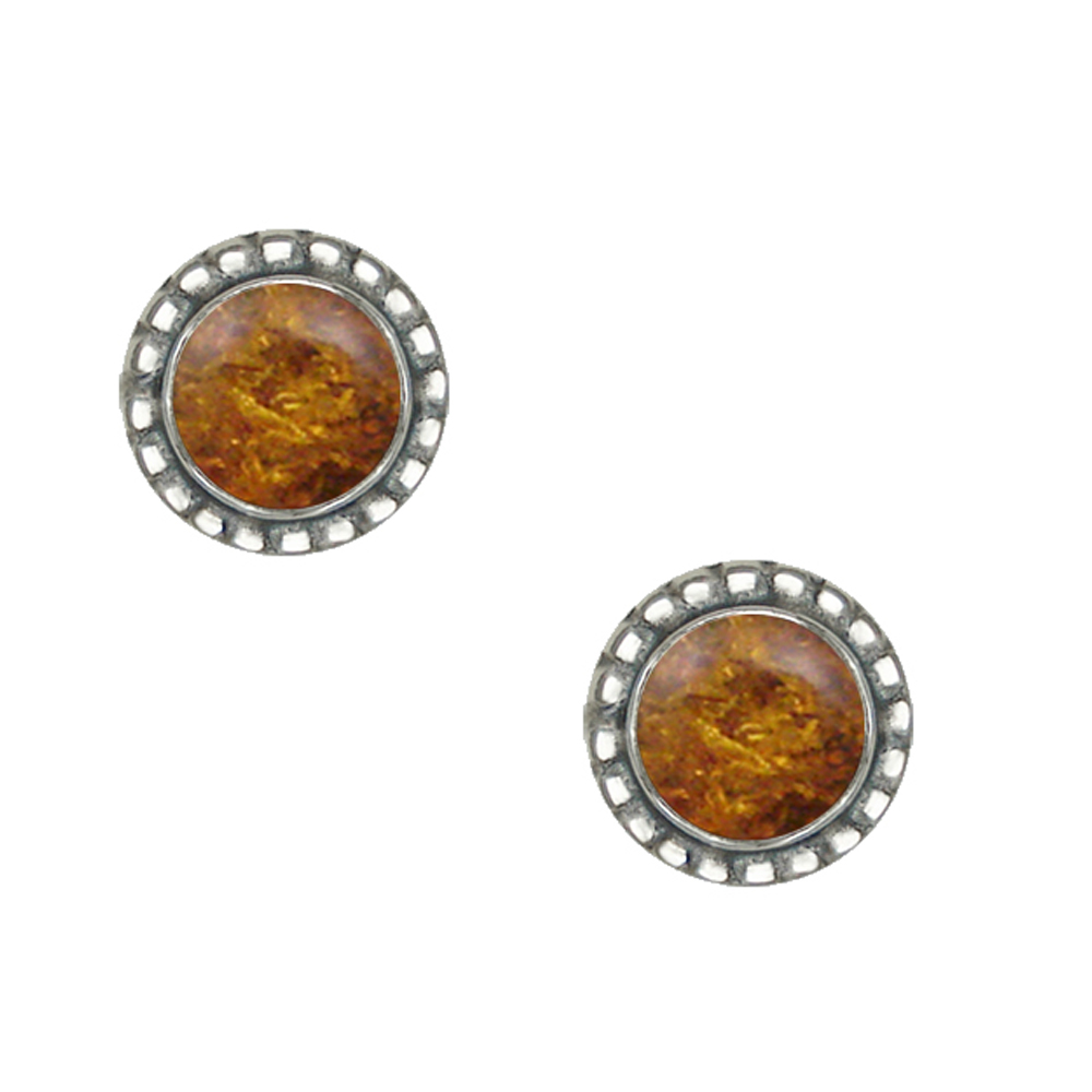 Sterling Silver Small Amber Post Stud Earrings